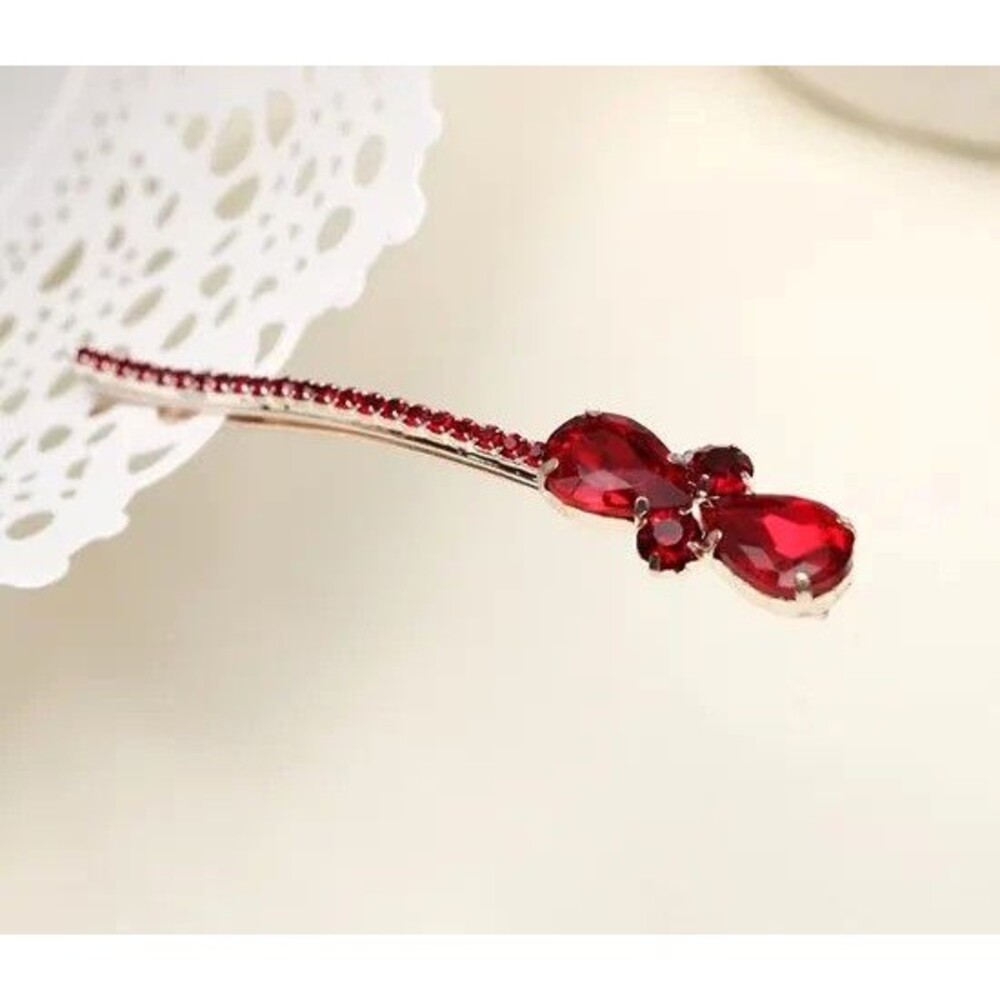 Red Rhinestone Bow Hair Clip Teardrop Crystal Barrette Christmas Holiday NEW - Picture 5 of 11